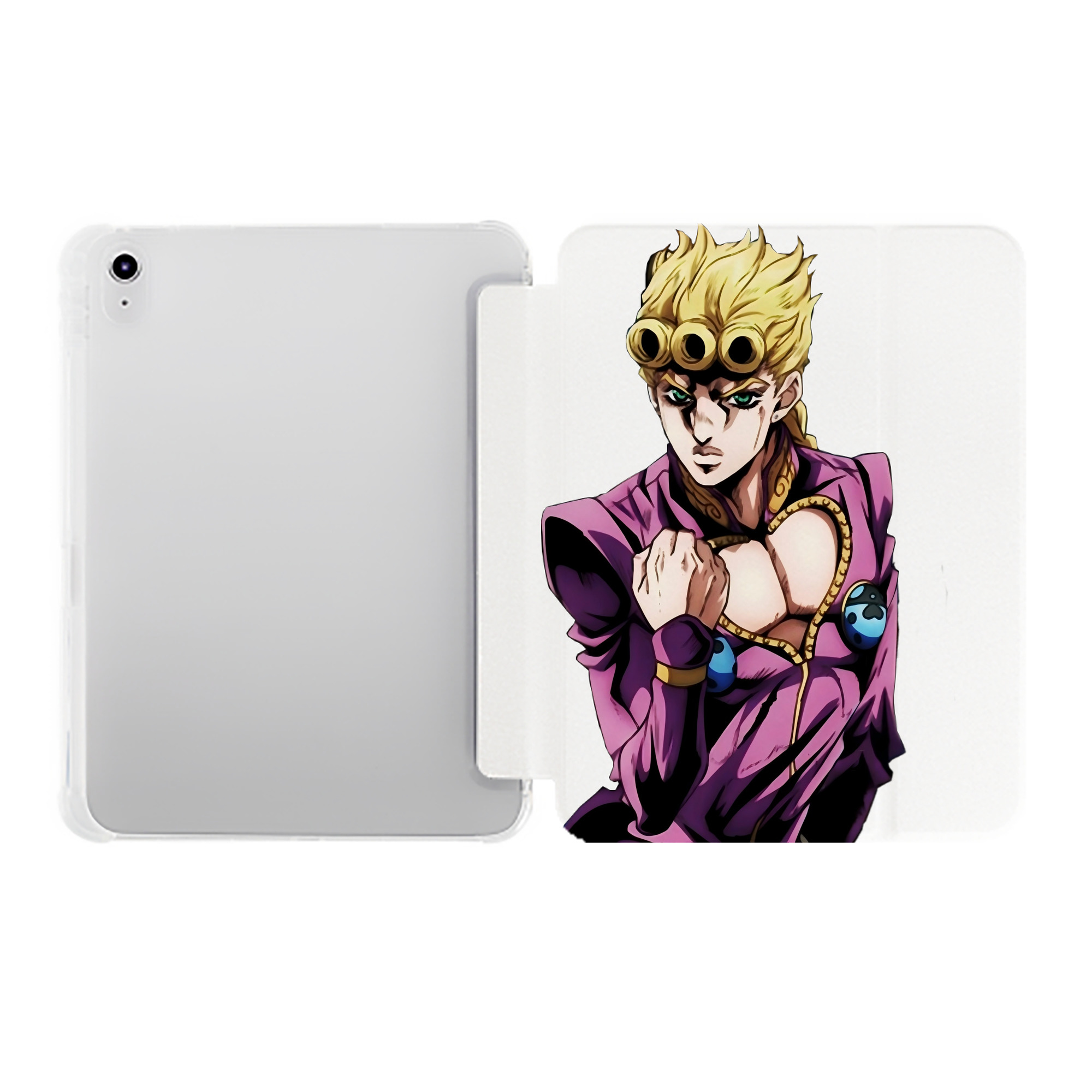 （画像用） ジョジョの奇妙な冒険 ジョルノ?ジョバァーナ JoJo's Bizarre Adventure Giorno Giovanna IPad ケース ペン収納付き 三つ折りスタンド PUレザー×シリコン 対応機種9.5/10.5/10.9インチ
